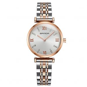 Montre A Quartz Sanda Avec Strass Et Bracelet En Acier Inoxydable (Or Rose Et Blanc) - Neuf