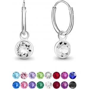 Kal-&reg; Boucles D'oreilles Petites Cr&eacute;oles En Argent Fin 925 Avec Cristaux De Swarovski&reg; Elements Ronds - &Eacute;paisseur 1.5 Mm - Diam&egrave;tre 14 Mm - Choix De Diff&eacute;rentes Couleurs - Neuf
