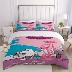 Parure De Lit 3 Pieces La Panthère Rose - Imprime Multicolore Vibrant, Confort Toutes Saisons, Ideal Pour La Chambre D'amis, Cadeau Romantique Parfait Pour La Saint-Valentin, 3 Pie - Neuf