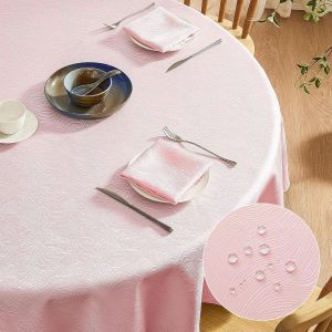 SJZG-Nappe Anti Tache Ronde 120 Cm Rose Nappe Ext&eacute;rieurs Impermeable Jardin Nappe &Agrave; Rayures Jacquard Nappe Tissu Decoration De Table Pour Noel, Anniversaires, Mariage, Fete, Buffet, Nouvel An - Neuf