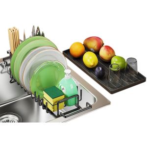 &Eacute;gouttoir &Agrave; Vaisselle Extensible Avec Plateau De S&eacute;chage Et Porte-Couverts - Neuf