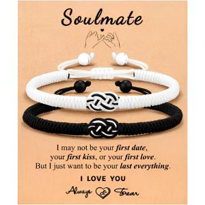 Asas-2pcs Bracelet Couple Bracelet Amoureux Kabbalah Porte-Bonheur Amulette Cadeau Couple Pour Hommes Petit Ami Petite Amie Mari Femme Fiançailles Saint-Valentin Anniversaire Cadeau - Neuf