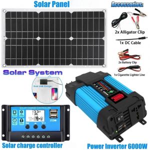 Système de production d'énergie solaire, onduleur 110V/220V 6000W, panneau solaire 12V 30A, contrôleur, Kit complet de production d'énergie, chargeur-Blue 220V 6000W - Neuf