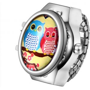 Eryi-Ewelrywe Bague Montre Femme Homme: Montre Bague Doigt Extensible Elastique Acier Inoxydable Analogique Quartz Etanche 1atm Cadran Rond Avec Hibou - Cadeau Femme Homme Anniversaire - Neuf