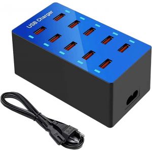 CMJAAGUR-Chargeur Usb, Station De Charge Usb 10 Ports Chargeur Mural Usb Multi-Appareils Chargeur Usb De Bureau Port Usb Intelligent Pour Iphone 12/13/14/Samsung S24 Ultra/Z Flip/Xiaomi/Ipad[M2248] - Neuf