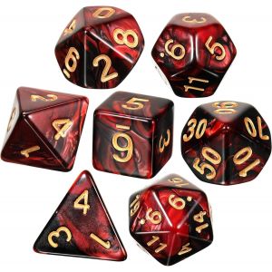 Sansh-7 Pièces Dés De Dnd Set De Dés Polyédriques À 7 Dés Dés De Jeu De Rôle Dés De Jeu Polyédriques Avec Pochette Noire Pour Donjons Et Dragons Pathfinder, Nébuleuse (Rouge Noir) - Neuf
