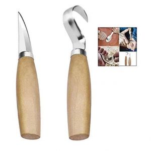 2 Pièces Couteau à Sculpter le Bois, le Bois Crochet Couteau de Sculpture sur Bois Outils avec Poignée en Bois de Hêtre et Acier Inoxydable Cimeterre Couteau sur la Carpe - Neuf