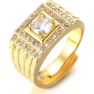 Trahoo-Bague En Or Et Diamant Iced Out,Homme Véritable Plaqué Or 18 Carats/Or Blanc Bague Taille Réglable Avec Le Boîte-Cadeau - Neuf