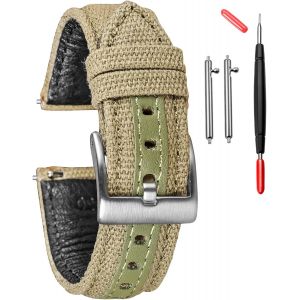 Kal-Bracelet De Montre En Toile À Dégagement Rapide - Bracelet De Rechange En Tissu Militaire Pour Homme Et Femme - Choix De 18 Mm, 20 Mm, 22 Mm, 24 Mm - Convient Pour Un Usage Intensif 24mm Vert - Neuf