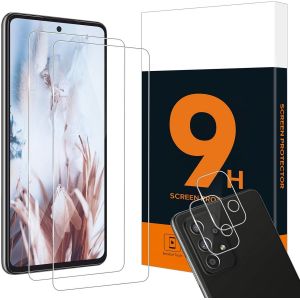 Kal-Lot De 2 + 2 Films De Protection D'écran En Verre Blindé Pour Samsung Galaxy A52/A52s 5g, Dureté 9h, Anti-Rayures, A52s + Film De Protection Pour Appareil Photo, Bords Arrondis 2,5d, Hd - Neuf