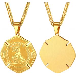 Kal-Pendentif Homme Archange Saint Florian Personnalisable En Acier Inoxydable/Plaqu&eacute; Or, Collier Amulette Pour Pompiers - Neuf