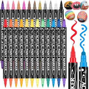 Maqhpu Feutre Acrylique, Cadeau Paques Enfant, 36 Couleurs Marqueur Peinture Acrylique Double Pointe(1-5mm), Pour Oeuf De Paques, Pierre, Verre, Bois, C&eacute;ramique, Plastique, Tissu, Scrapbooking - Neuf