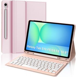 Coque Clavier pour Samsung Tab S10 FE 10.9"" 2025/S9 FE 10.9"" 2023, AZERTY Fran&ccedil;ais Clavier Magn&eacute;tique D&eacute;tachable Bluetooth pour Galaxy Tab S9 FE/S10 FE 10.9"", Rose - Neuf