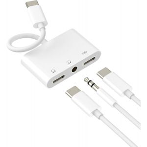 Adaptateur USB C vers Jack 3,5 mm Casque Connecteur Chargeur Casque Type C pour iPhone 16 15 Pro Compatible avec Samsung Type C C&acirc;ble Audio Microphone pour Apple Auxiliaire Dongle Double - Neuf