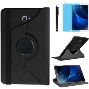 JGD-&Eacute;tui Housse Coque pour Samsung Galaxy Tab A 10.1 Pouces 2016 (SM-T580 SM-T585) - 360 degr&eacute;s Rotation Full Protection Kickstand Case Cover,avec Un Stylo,&Eacute;cran Film (Black) - Neuf