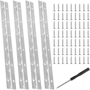 Lot de 4 charni&egrave;res de piano en acier inoxydable - 30 cm - Petite charni&egrave;re de porte - Avec 48 vis - Pour piano, armoire, bo&icirc;te de rangement - Neuf