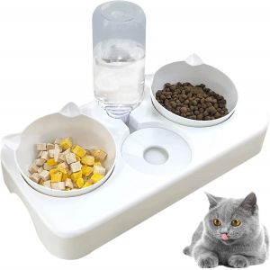 Kalanka-Gamelles Pour Chat, Bowl Automatici Abreuvoir Pet Gatii Chat Para Deau Et De Nourriture Distributeur Deau Automatici Parfait Inclinable Cou De Protection Pour Chat Chen(Blanc) - Neuf