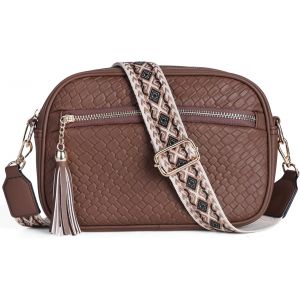 Sac Bandoulière Femme, Élégant Sac à Main Femme Bandoulière Tissé en Cuir PU Petit Sacs Portés Épaule avec Sangle de Guitare Amovible - Neuf