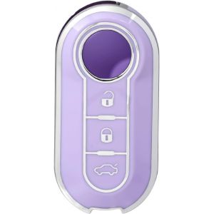 Étui à Clé Silicone TPU Violet pour Fiat 500,Panda,Punto,Ypsilon,Delta,Bravo,Musa,Plier,Retourner - Neuf