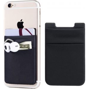 Lot de 2 pochettes adhésives pour téléphone portable, porte-cartes, porte-cartes de crédit/d'identité (double sécurité) avec autocollant pour iPhone, Android et tous smartphones - Noir - Neuf