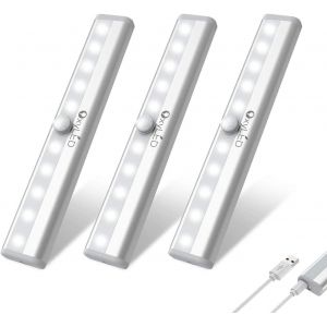Lampe Detecteur De Mouvement Interieur, Lampe A Pile 3pcs 6000k Auto On/Off Lampe Led Sans Fil Avec Bande Magnétique Barre Lumiere Escalier Led Pour Veilleuse Cuisine Escalier Couloir - Neuf