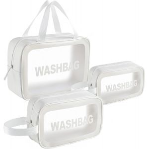 Lot de 3 trousses de toilette transparentes pour femmes, trousses de maquillage de voyage, trousses de toilette imperméables - Neuf