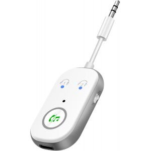 Bluetooth 5.3 Transmitter Adapter, 2 in 1 Bluetooth Transmitter Receiver Supports 2 Earphones, 3.5 mm AUX Jack Transmitter for TV, Mobile Phone Car Audio System Tablet PC (White) - Neuf