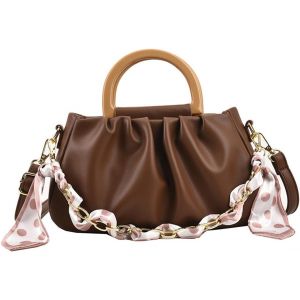 SJZG-Pliss&eacute; Sac &Agrave; Main Pour Femme Pu Cuir Sac Port&eacute;s &Eacute;paule Forme De Nuage Sac Bandouli&egrave;re Petite Messager R&eacute;tro Fourre Tout El&eacute;gant Sacs Cabas Hobo Pour Travail Achats Voyage Marron - Neuf