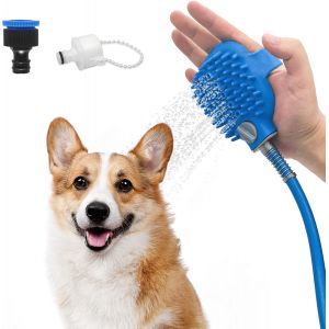 Jgd-Pulv&eacute;risateur De Douche 2 En 1 Pour Chien, Brosse De Bain Portable En Silicone Avec Tuyau De Fixation Pour Int&eacute;rieur Et Ext&eacute;rieur (Bleu) - Neuf