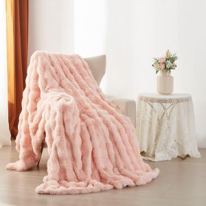 Ulteronixshop-Couverture en peluche douce et moelleuse pour l'hiver - Rose - Peluche &agrave; poils longs - Couverture super douce et moelleuse - 220x240 cm - Fausse fourrure de lapin - Pour canap&eacute;, lit, ch - Neuf