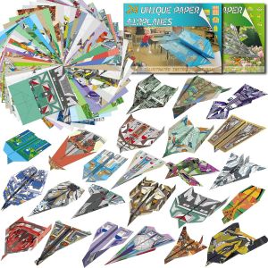 MEVRONISSHOP-48 Feuille Avions de Papier Enfants de 6 &agrave; 12 Ans, Origami Enfant Activit&eacute; Manuelle 12 Ans, Jeux Exterieur Avion, Papier Origami Loisirs Creatifs Garcons et Filles - Neuf