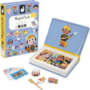 ERYI-- Magnéti'Book Métiers - Jeu Educatif Magnétique 48 Aimants + 16 Cartes Modèles - Jouet Enfant En Carton Fsc - Dès 3 Ans, J02597 - Neuf