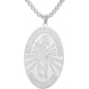 Kal-Collier De Saint Jude Thaddeus Priez Pour Nous En Acier Inoxydable Pendentif Ovale Médaille Religieuse Amulette De Protection Bijoux Catholiques Pour Hommes Femmes - Neuf