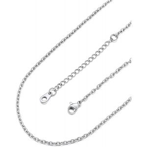 Kal-Collier Femme Cha&icirc;ne Maille For&ccedil;at 2mm En Acier Inoxydable, Cha&icirc;ne For&ccedil;at Homme Pour Pendentif, Longueur De 35 &Agrave; 75 Cm + 5 Cm Ajustable - Neuf