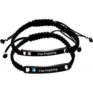 Kal-Ensemble Assorti Pour Elle Et Lui - En Titane Et Acier Inoxydable - Fait &Agrave; La Main - Corde Tress&eacute;e - Bracelets Pour Elle Et Lui - Neuf