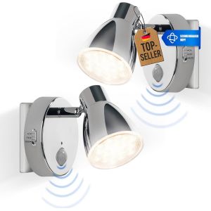 Kalanka-2er Pack 2635-028 Veilleuse À Détecteur Led En Chrome Avec Fonction Automatique 230v Avec Détecteur De Mouvement, Lampe De Sécurité, Lampe À Douille Murale, Lumière D'orientation, Veilleuse - Neuf
