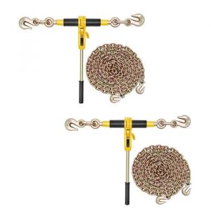 Tendeur &agrave; Cliquet avec Cha&icirc;ne d'Arrimage G80 8 mm x 3 m-Duoku-Lot de 2-Charge 3629 kg-Utilisation Transport et Remorques - Neuf