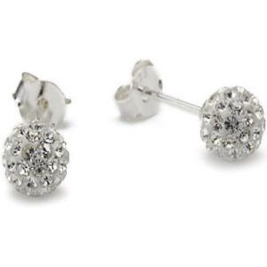 Kalhx-Boucles D'oreilles Clous-Boule Petit-Cristal De Swarovski-Blanc-Argent 925-Oke - Neuf