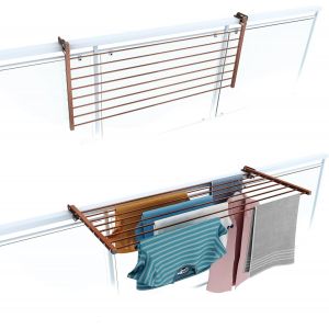 Duo&Eacute;tendoir Linge Exterieur de Balcon Rabattables&eacute;choir &agrave; Linge pour rambarde ext&eacute;rieur r&eacute;sistant en Acier Inoxydable et Aluminium pour terrassesbalcons et rampes Longueur 118 cm - Neuf