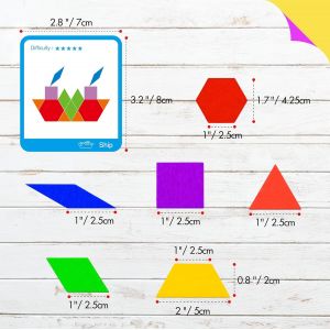 Set de 215 PCS de Blocs de Motifs en Bois,24 Cartes de Design Recto-Verso,Formes de Construction &Eacute;ducatives,Puzzle de Formes G&eacute;om&eacute;triques,Tangram Amusant pour Enfants de 4 &agrave; 8 Ans - Neuf