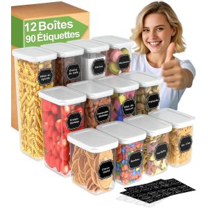 Cmws-Boite Rangement Cuisine Lot De 12, Boite Hermetique Alimentaire, Boite Conservation Alimentaire En Plastique Avec Couvercles Pour C&eacute;r&eacute;ales, Farine Et Aliments Secs - Neuf