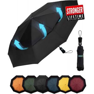 Jgd-Parapluie Pliant Compact - Parapluie Homme Automatique Resistant Vent, Parapluies De Voyage Portables, Auvent &Agrave; Double Ventilation Rev&ecirc;tement En 210t, Port&eacute;e 102 Cm, 9 Sections - Neuf