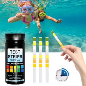 Lot de 100 bandelettes de test de qualite de l'eau pour piscine, 7 en 1, pour aquarium, pH, spa - Neuf