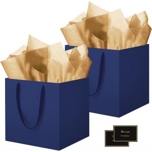 11.8"" Sac Cadeau, 2 Pièces Papier Emballage Cadeau Anniversaire, Carré Pochette Cadeau Ggrand Format Enfant 30 * 30 * 30cm Avec 2 Cartes 2 Mouchoirs Pour Fête D'anniversaire Bleu - Neuf