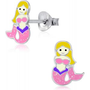 Kal-Boucles D'oreilles Pour Enfant - En Forme De Sir&egrave;ne - 10 Mm - Rose, Jaune, Violet - En Argent Sterling 925 - Neuf