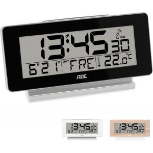 Horloge num&eacute;rique Digitale de Table | reveil Radio-pilot&eacute; | avec Affichage de temp&eacute;rature et Calendrier | &eacute;clairage | Design Moderne | thermom&egrave;tre | LCD | Noir - Neuf