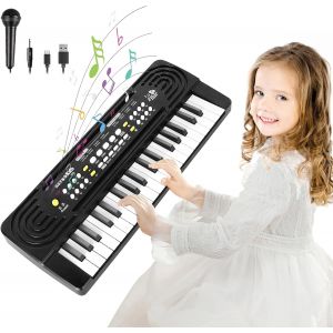 KALANKA-Piano Enfant 37 Touches, Clavier de Piano Enfants de 3 4 5 6 7 8 Ans, Piano de Musique Électronique avec Microphone, Instruments de Musique Portables, Cadeaux pour Garçons/Filles/Débutants - Neuf