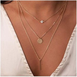 Collier Pendentif Vintage &Agrave; Plusieurs Rangs Collier De Petites Pi&egrave;ces De Monnaie Collier De Strass Solitaire Collier Or Long Collier &Agrave; Plusieurs Rangs Bijoux Pour Femmes Et Filles[Col9220199] - Neuf