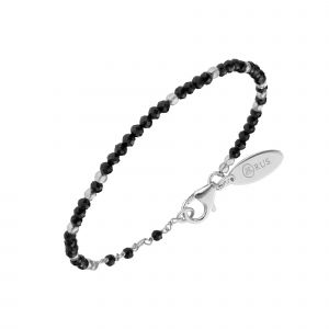 Bracelet Argent Rhodi&eacute; Simple Perles Naturelles Noires - Neuf