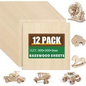 Mevronisshop-12 Pi&egrave;ces Contreplaqu&eacute; 3mm, 300mm&times;300mm Planche En Bois Bricolage, Feuilles De Bois Minces, Bois Pour L'artisanat, La D&eacute;coupe Du Bois, Le Mod&eacute;lisme, Maquette Pyrogravure Diy - Neuf